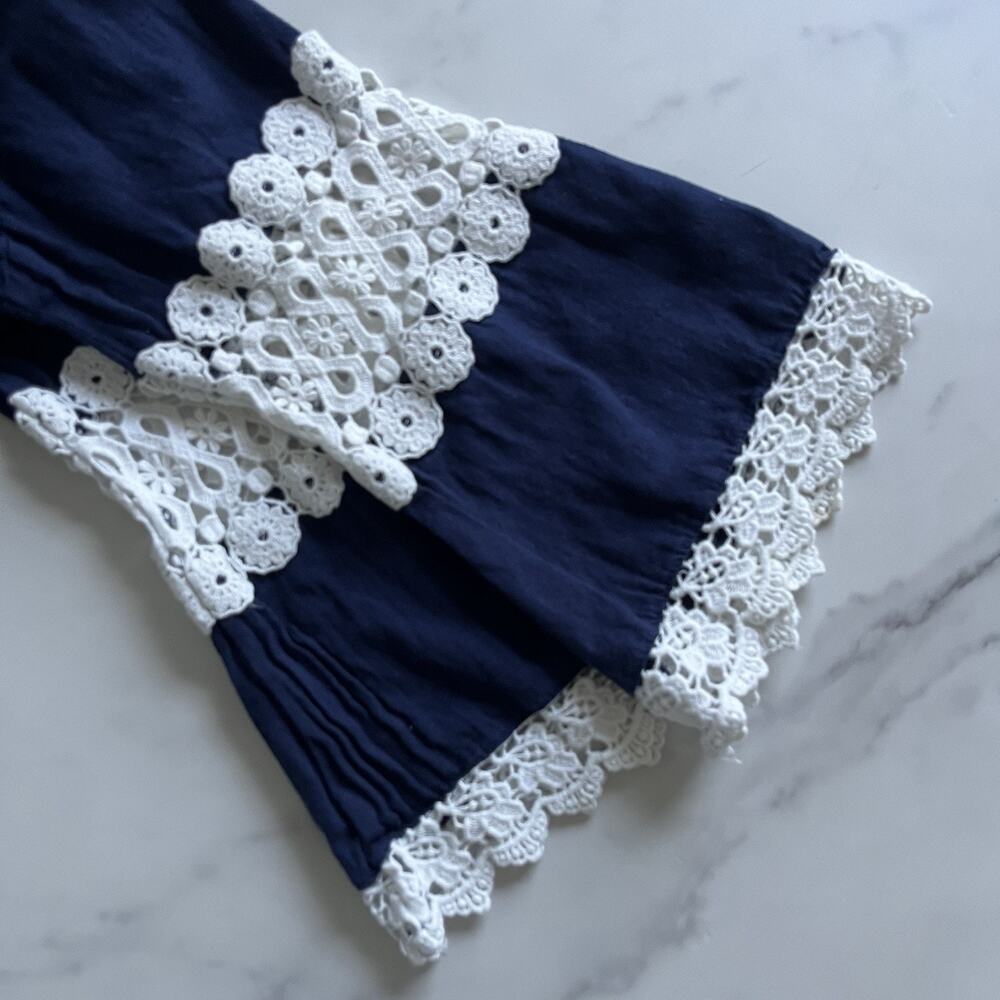 Tuckernuck Piper lace Blouse Navy Sz XS peasant feminine Nautical french chic - Picture 8 of 11